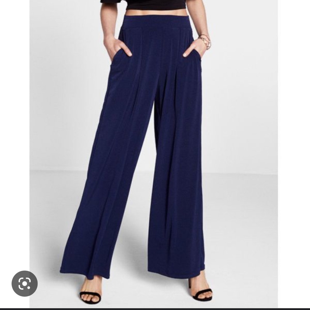 Express wide leg high waisted jersey knit dark blue dress pant XS